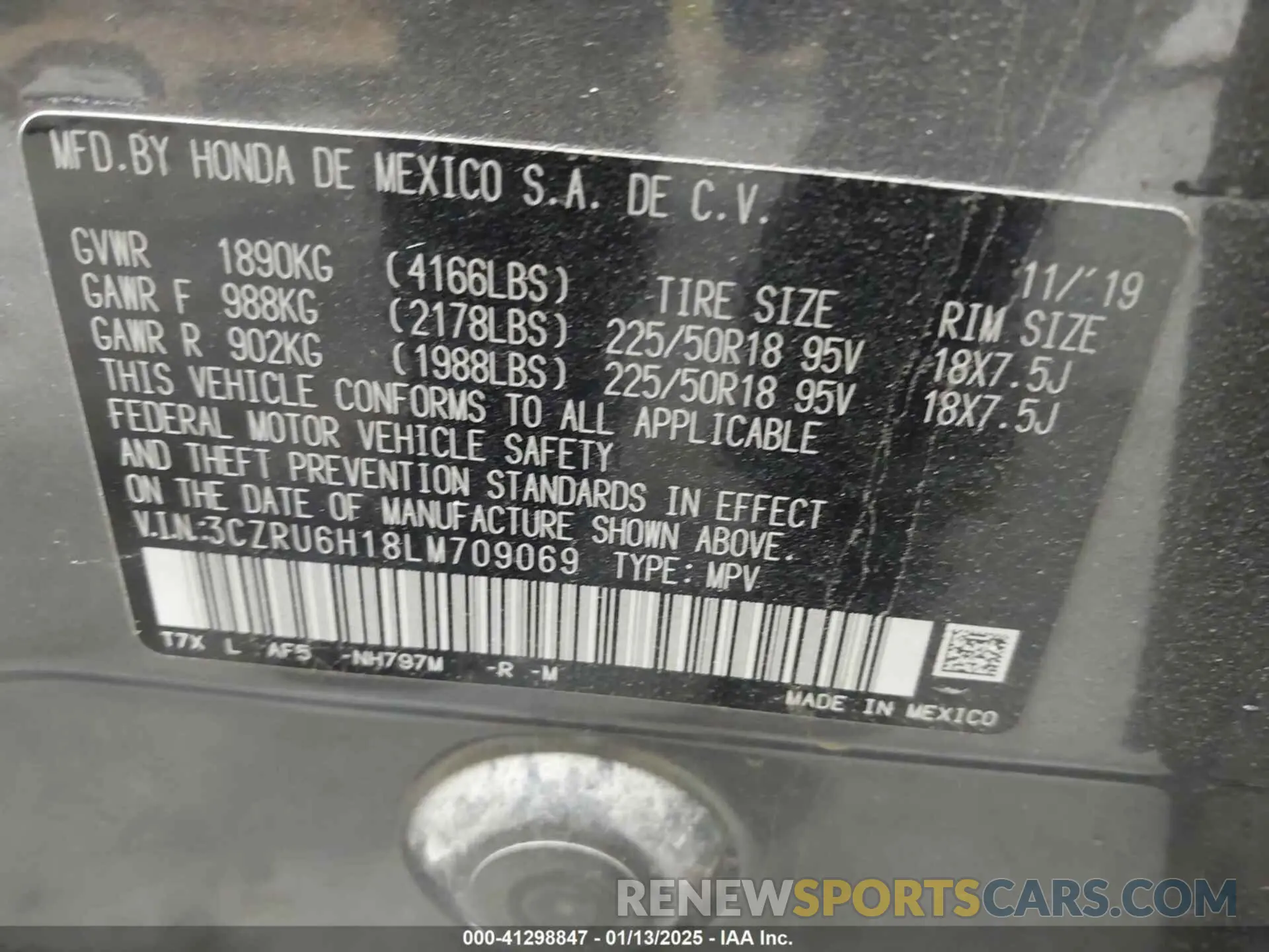 9 fotografías del automóvil dañado 3CZRU6H18LM709069 HONDA HR-V 2020