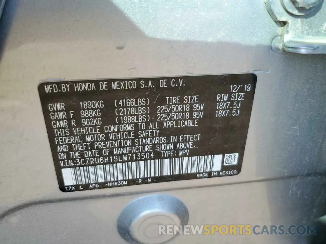13 fotografías del automóvil dañado 3CZRU6H19LM713504 HONDA HR-V 2020