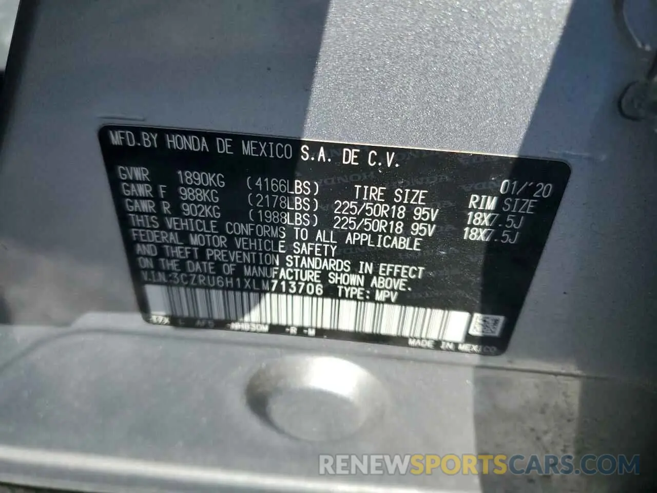14 fotografías del automóvil dañado 3CZRU6H1XLM713706 HONDA HR-V 2020