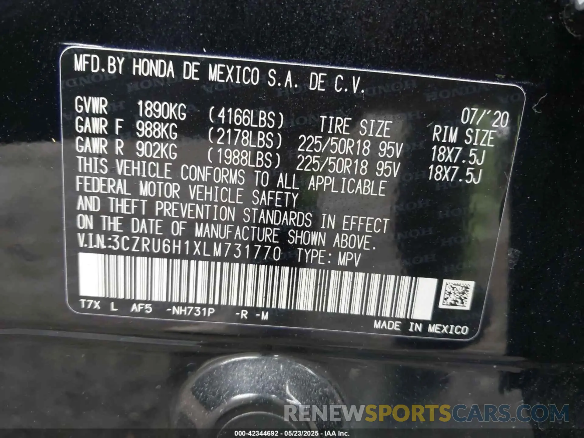 9 fotografías del automóvil dañado 3CZRU6H1XLM731770 HONDA HR-V 2020