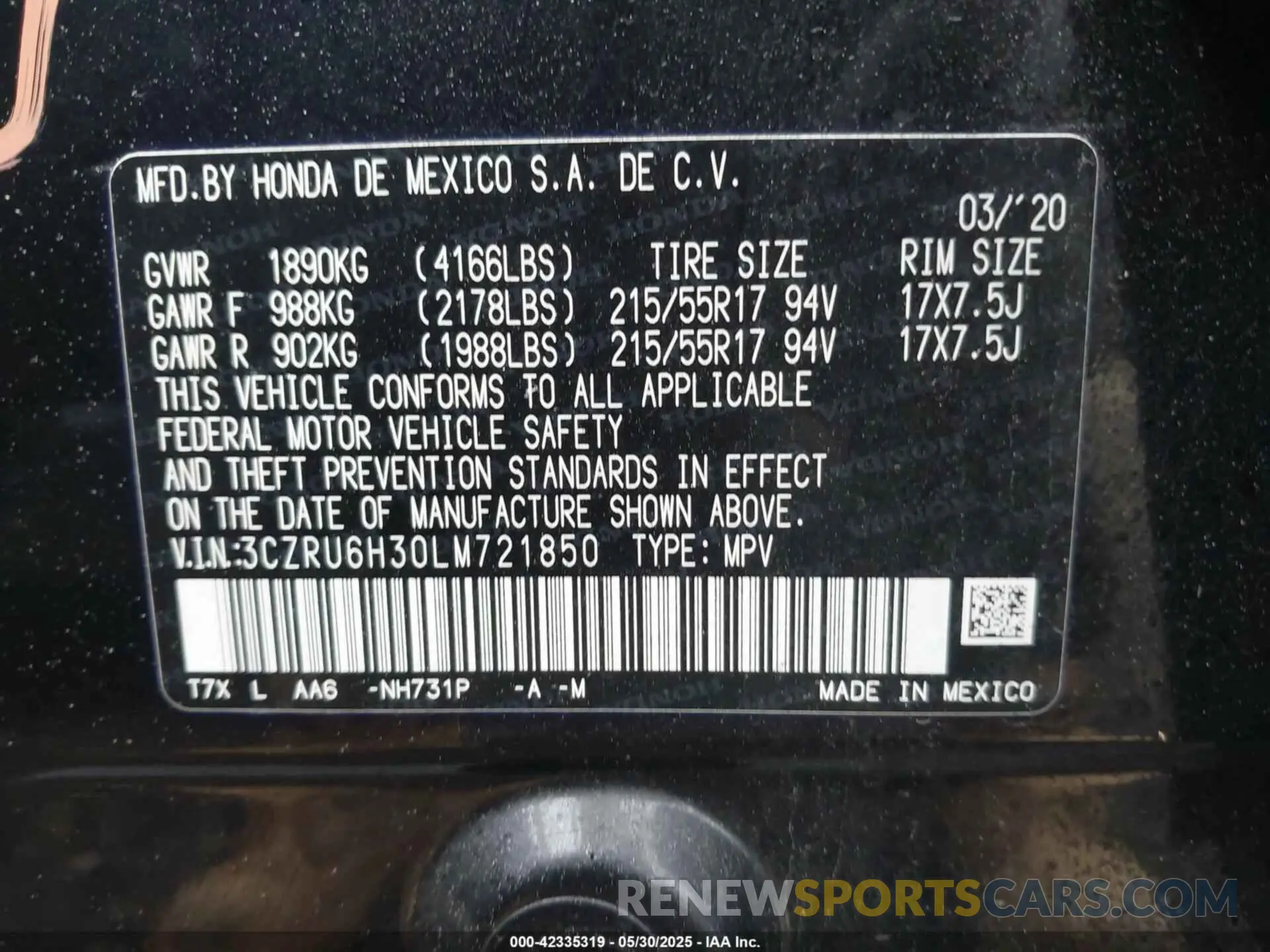 9 fotografías del automóvil dañado 3CZRU6H30LM721850 HONDA HR-V 2020