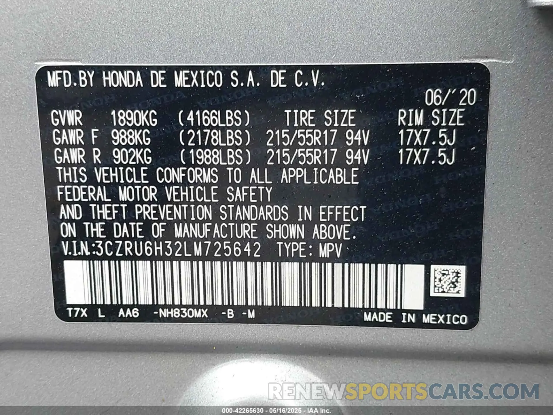 9 fotografías del automóvil dañado 3CZRU6H32LM725642 HONDA HR-V 2020