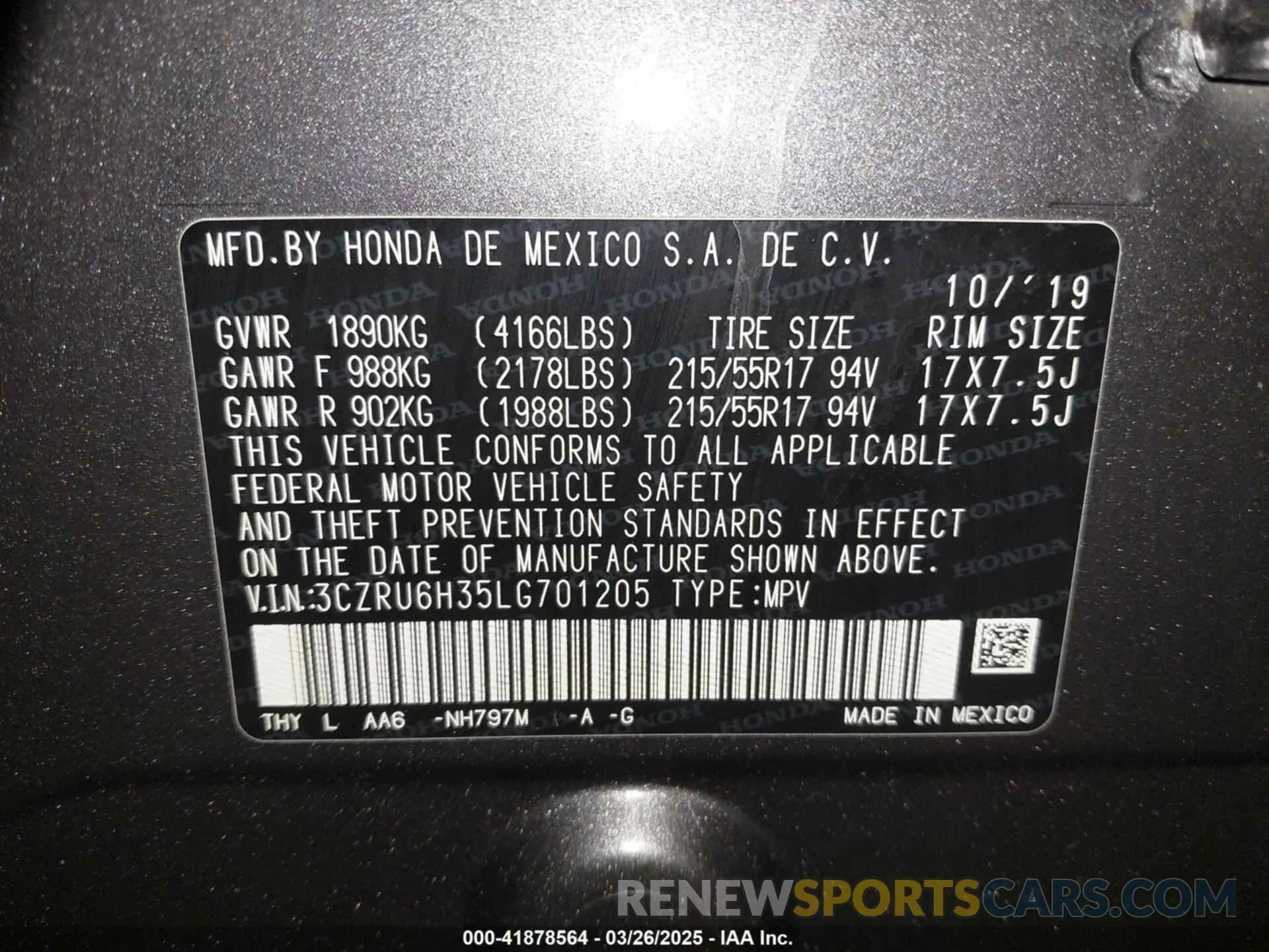 9 fotografías del automóvil dañado 3CZRU6H35LG701205 HONDA HR-V 2020