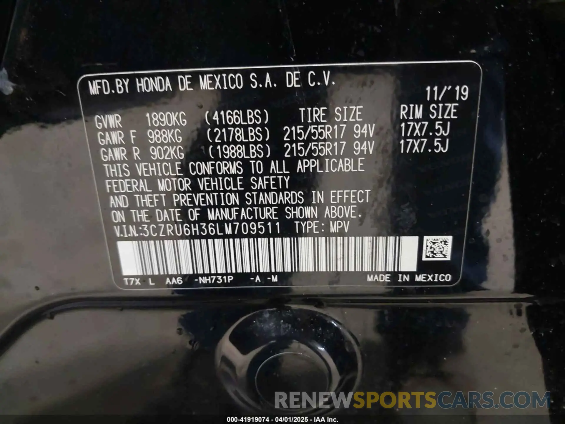 9 fotografías del automóvil dañado 3CZRU6H36LM709511 HONDA HR-V 2020