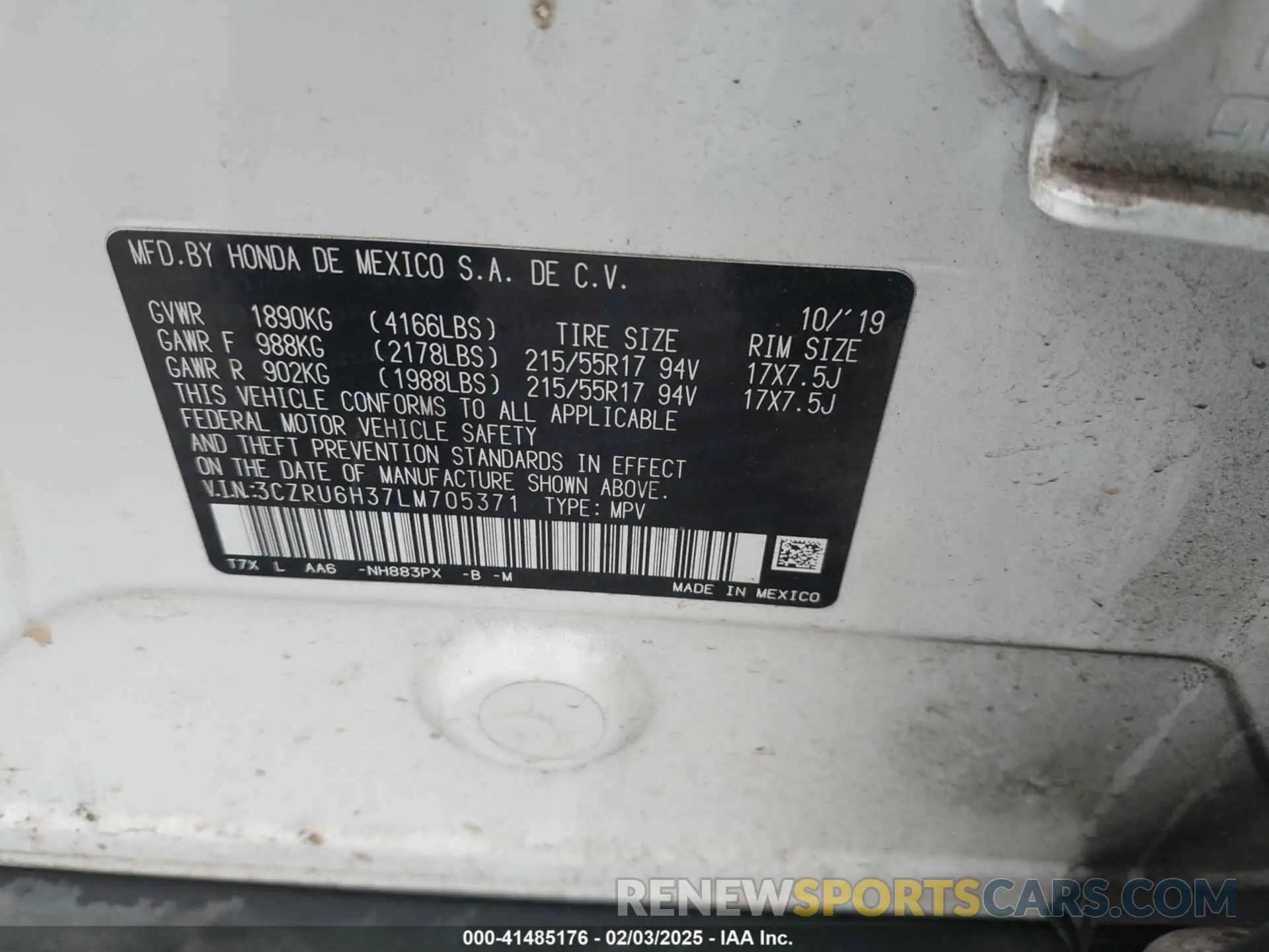 9 fotografías del automóvil dañado 3CZRU6H37LM705371 HONDA HR-V 2020