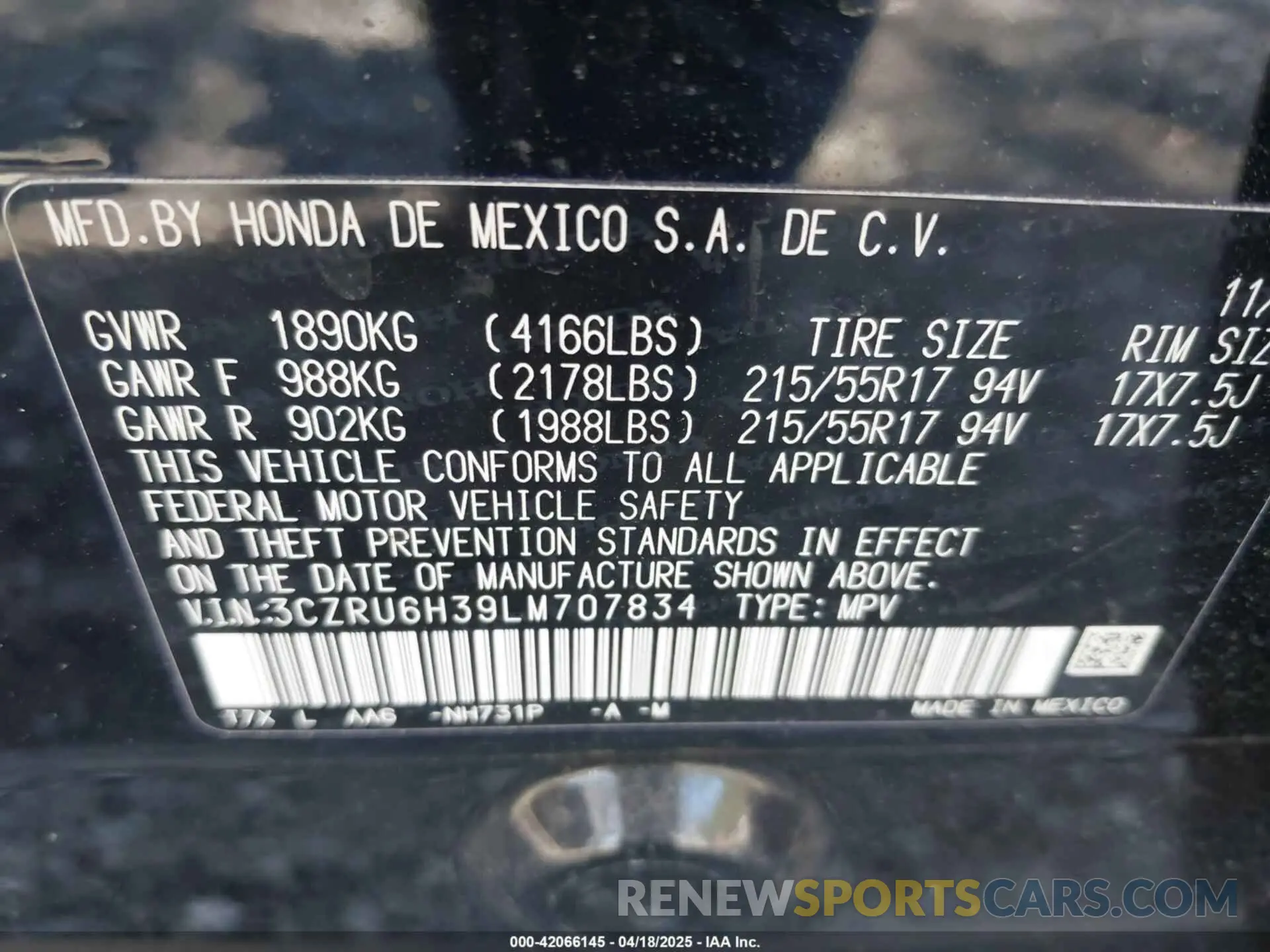 9 fotografías del automóvil dañado 3CZRU6H39LM707834 HONDA HR-V 2020