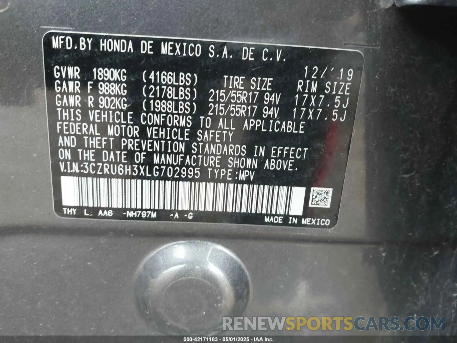 9 fotografías del automóvil dañado 3CZRU6H3XLG702995 HONDA HR-V 2020