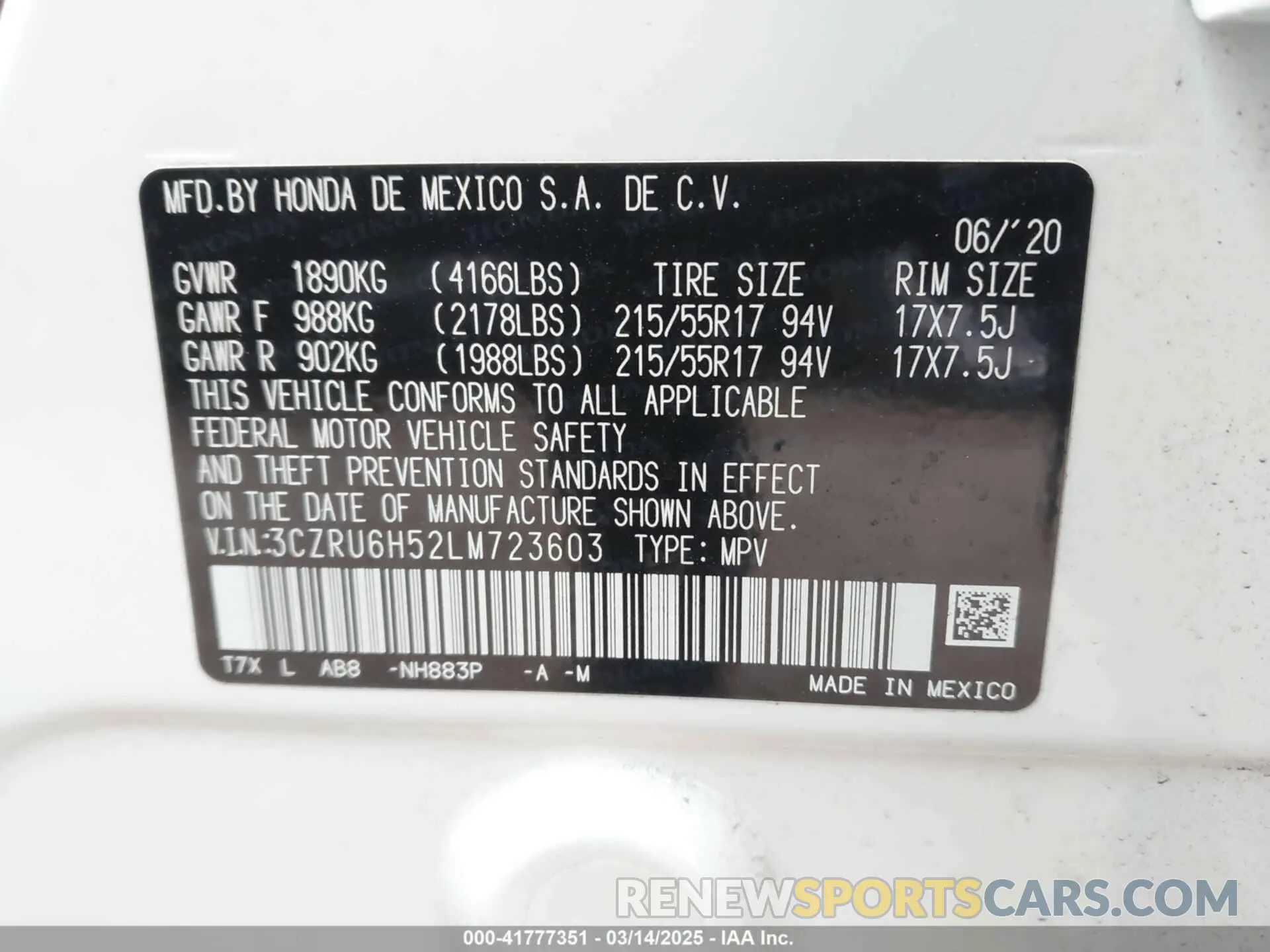 9 fotografías del automóvil dañado 3CZRU6H52LM723603 HONDA HR-V 2020