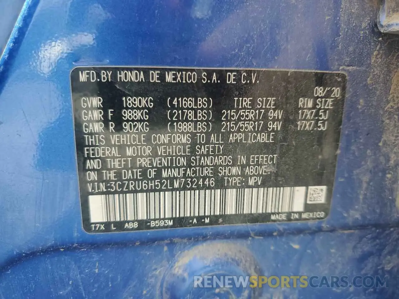 13 fotografías del automóvil dañado 3CZRU6H52LM732446 HONDA HR-V 2020