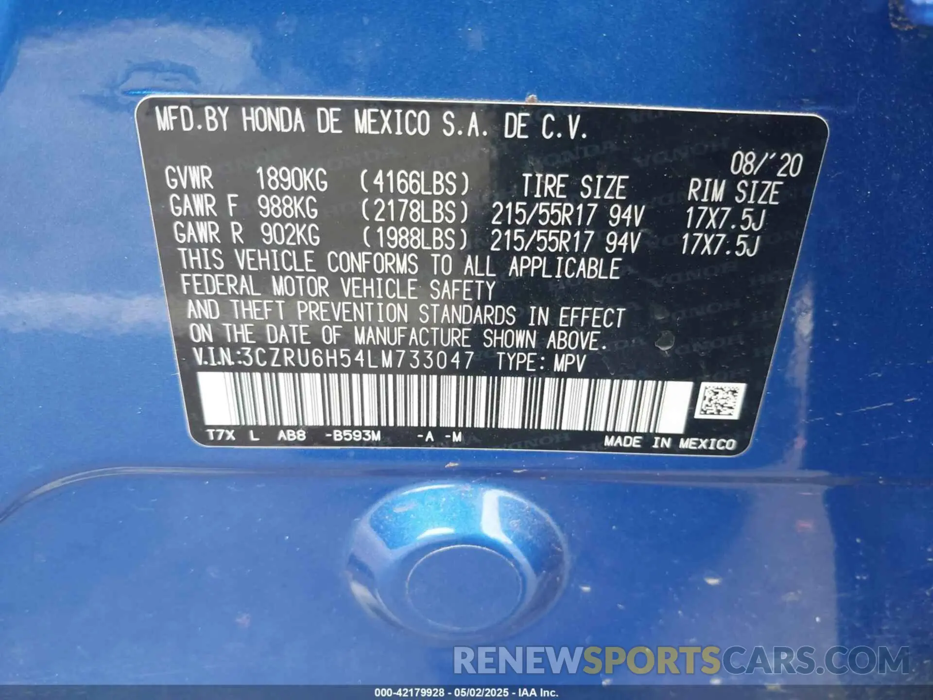 9 fotografías del automóvil dañado 3CZRU6H54LM733047 HONDA HR-V 2020