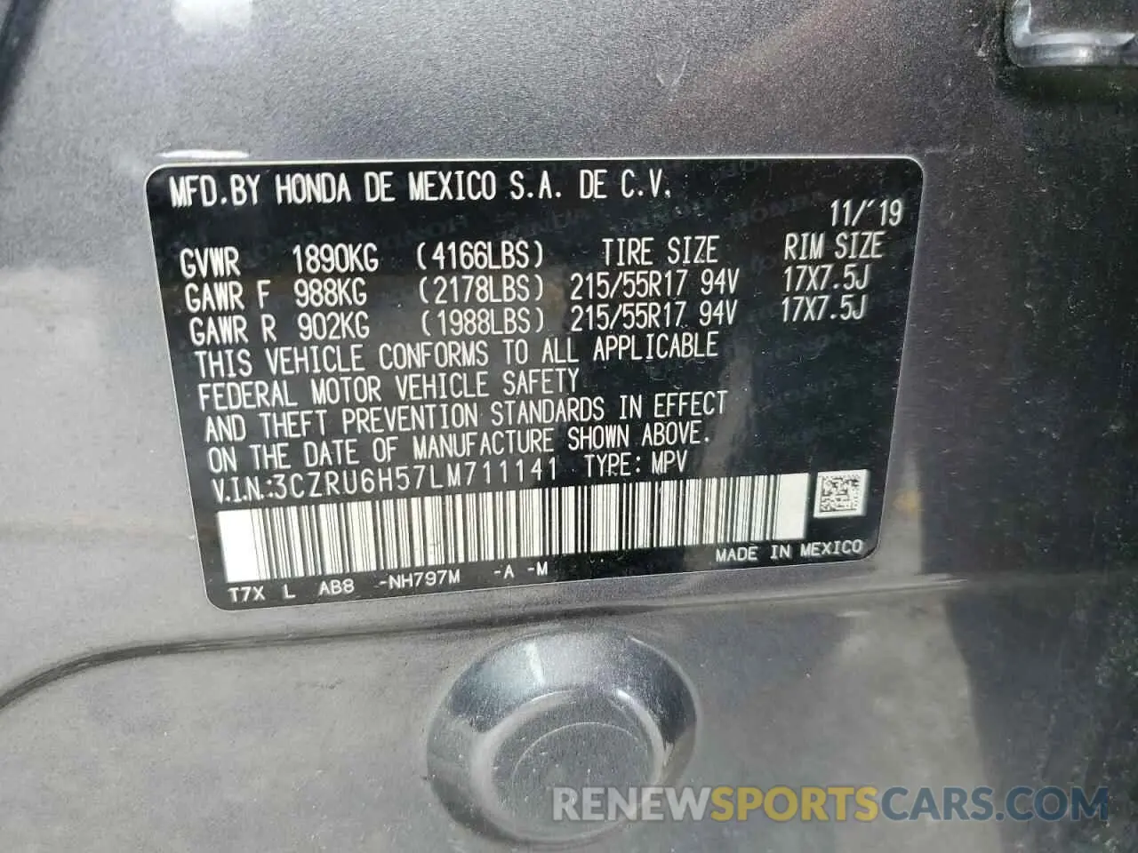 12 fotografías del automóvil dañado 3CZRU6H57LM711141 HONDA HR-V 2020