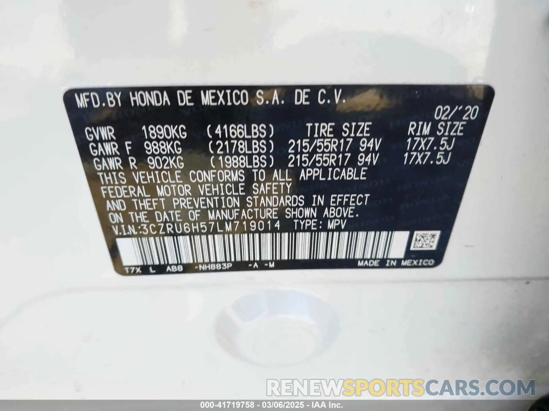9 fotografías del automóvil dañado 3CZRU6H57LM719014 HONDA HR-V 2020