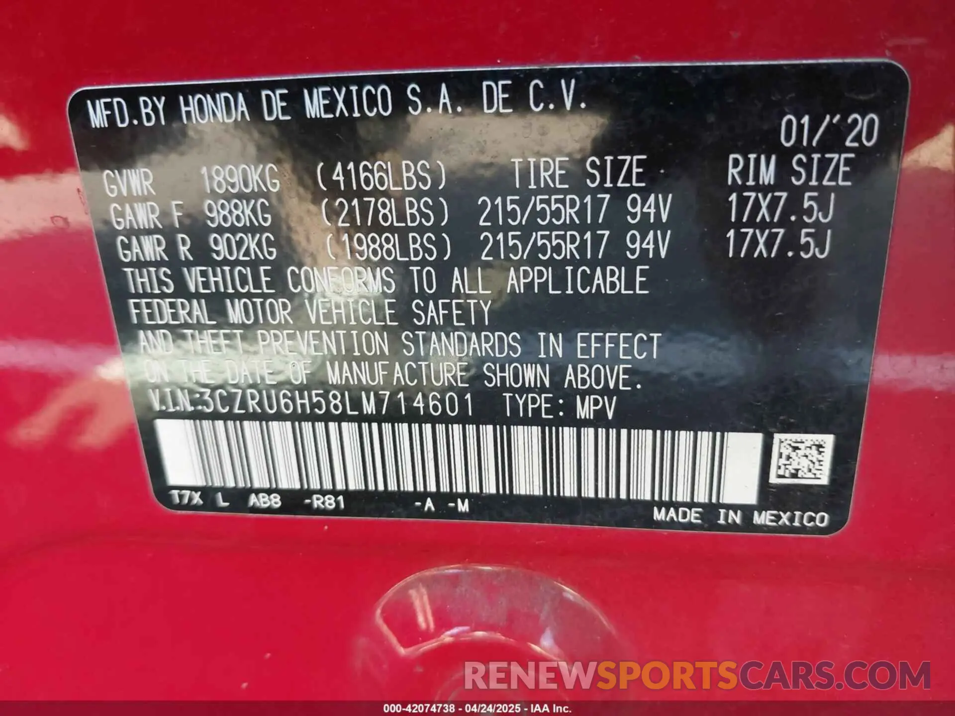 9 fotografías del automóvil dañado 3CZRU6H58LM714601 HONDA HR-V 2020