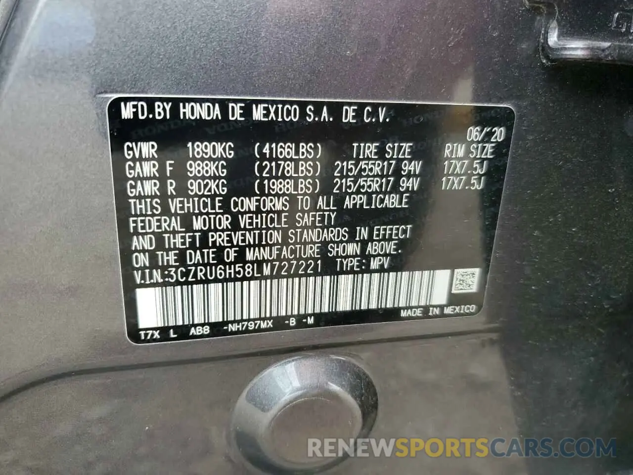 12 fotografías del automóvil dañado 3CZRU6H58LM727221 HONDA HR-V 2020