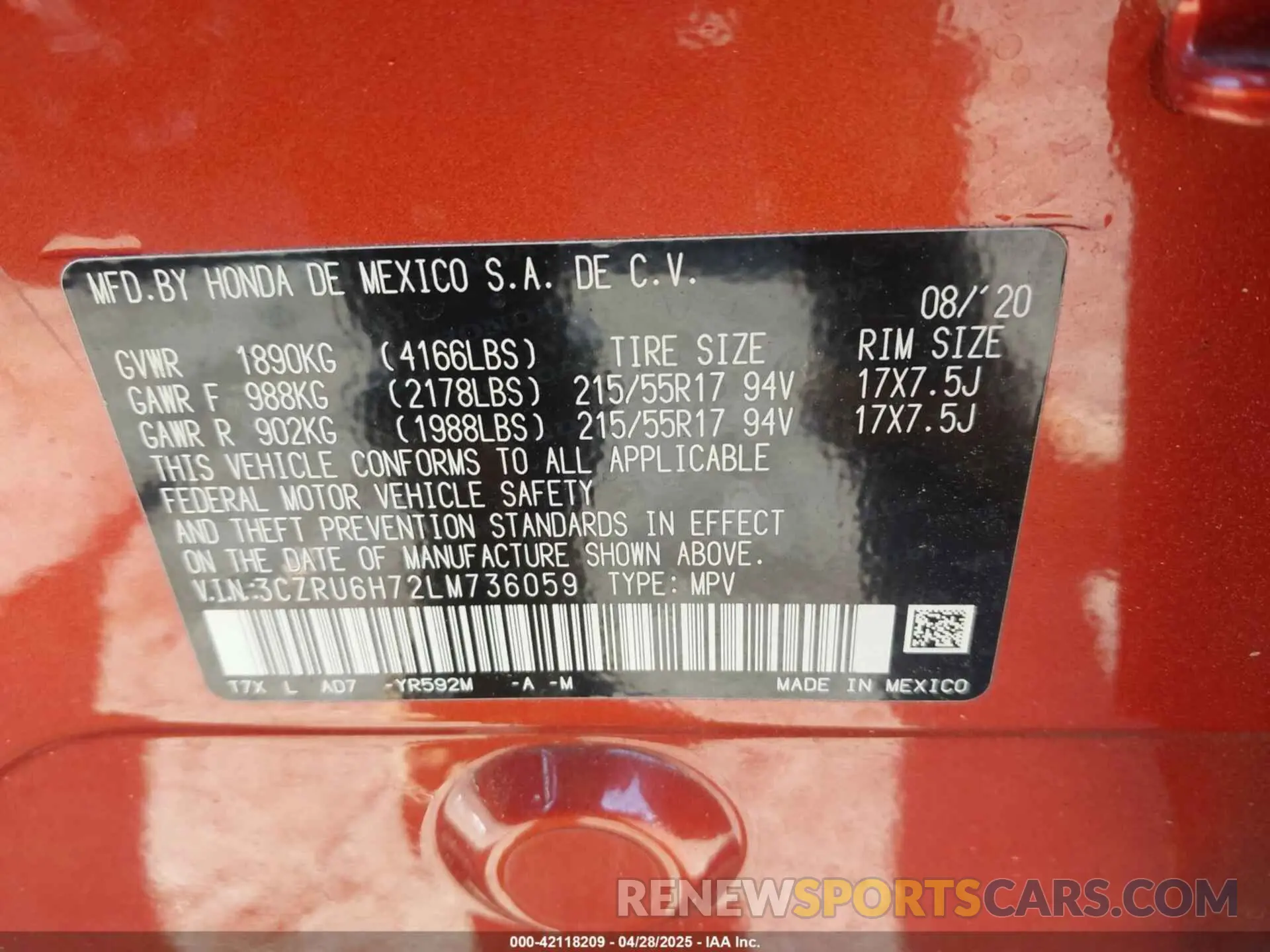 9 fotografías del automóvil dañado 3CZRU6H72LM736059 HONDA HR-V 2020