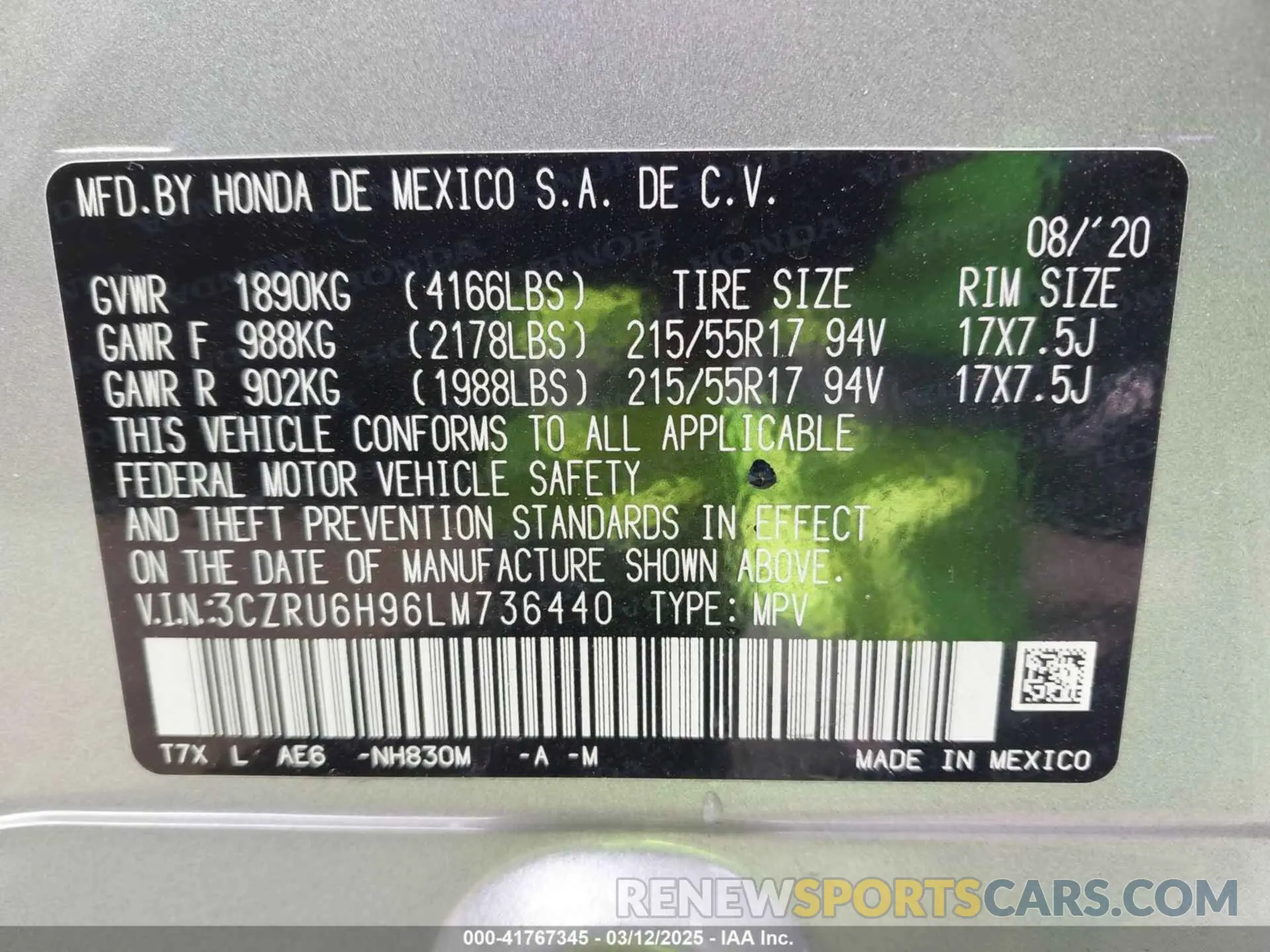 9 fotografías del automóvil dañado 3CZRU6H96LM736440 HONDA HR-V 2020