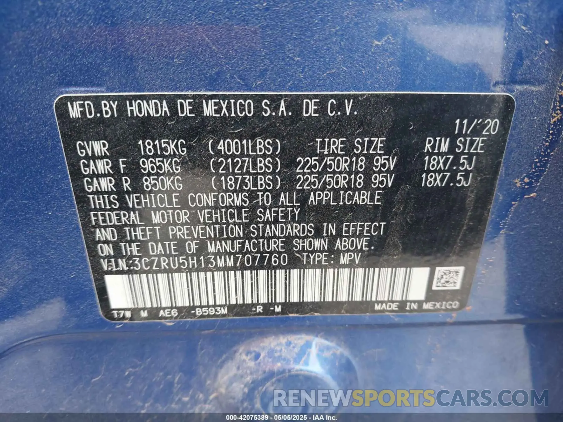 9 fotografías del automóvil dañado 3CZRU5H13MM707760 HONDA HR-V 2021