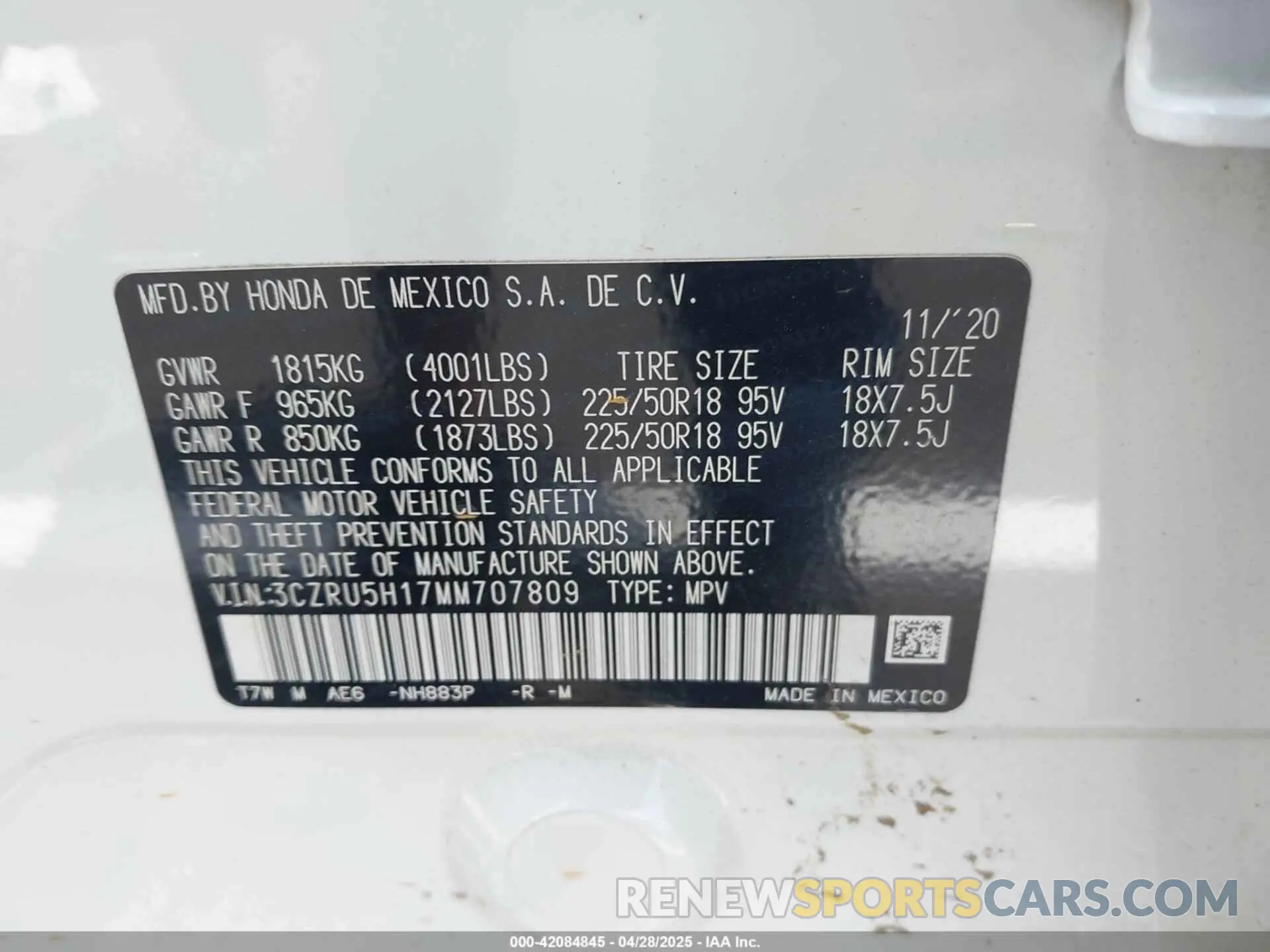 9 fotografías del automóvil dañado 3CZRU5H17MM707809 HONDA HR-V 2021