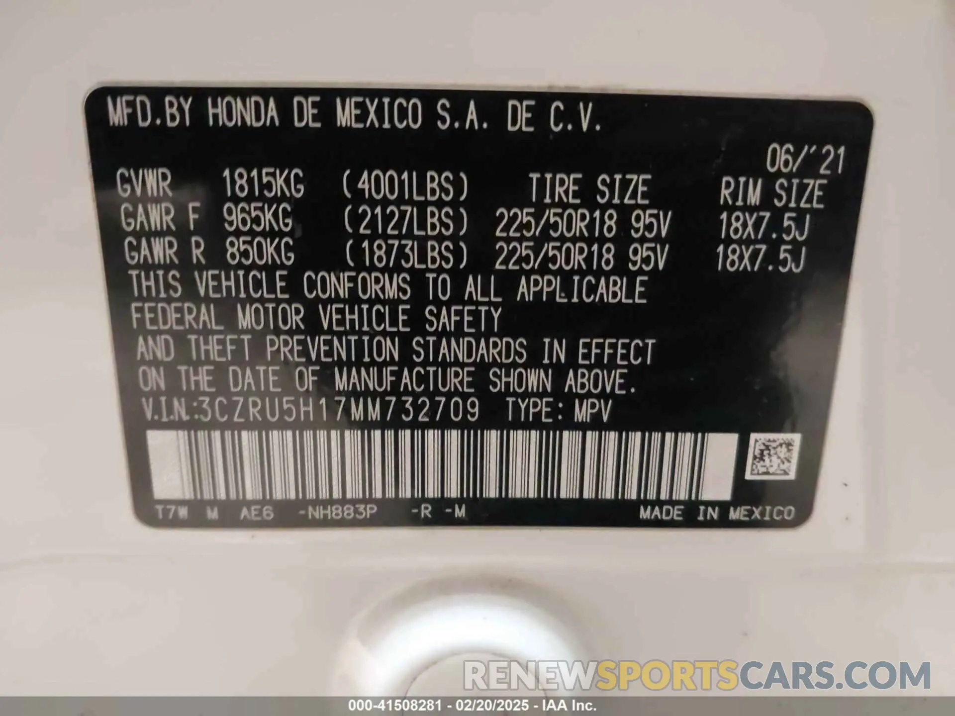 9 fotografías del automóvil dañado 3CZRU5H17MM732709 HONDA HR-V 2021