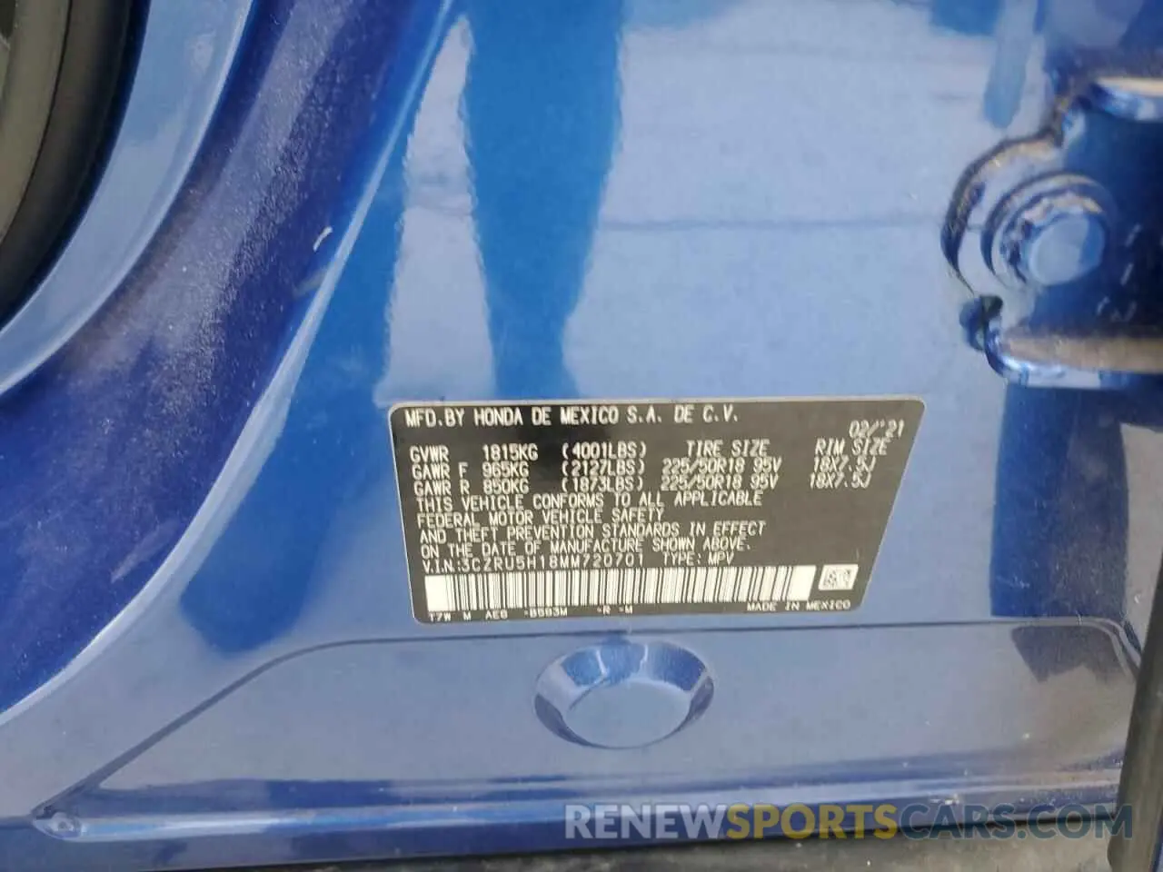 13 fotografías del automóvil dañado 3CZRU5H18MM720701 HONDA HR-V 2021