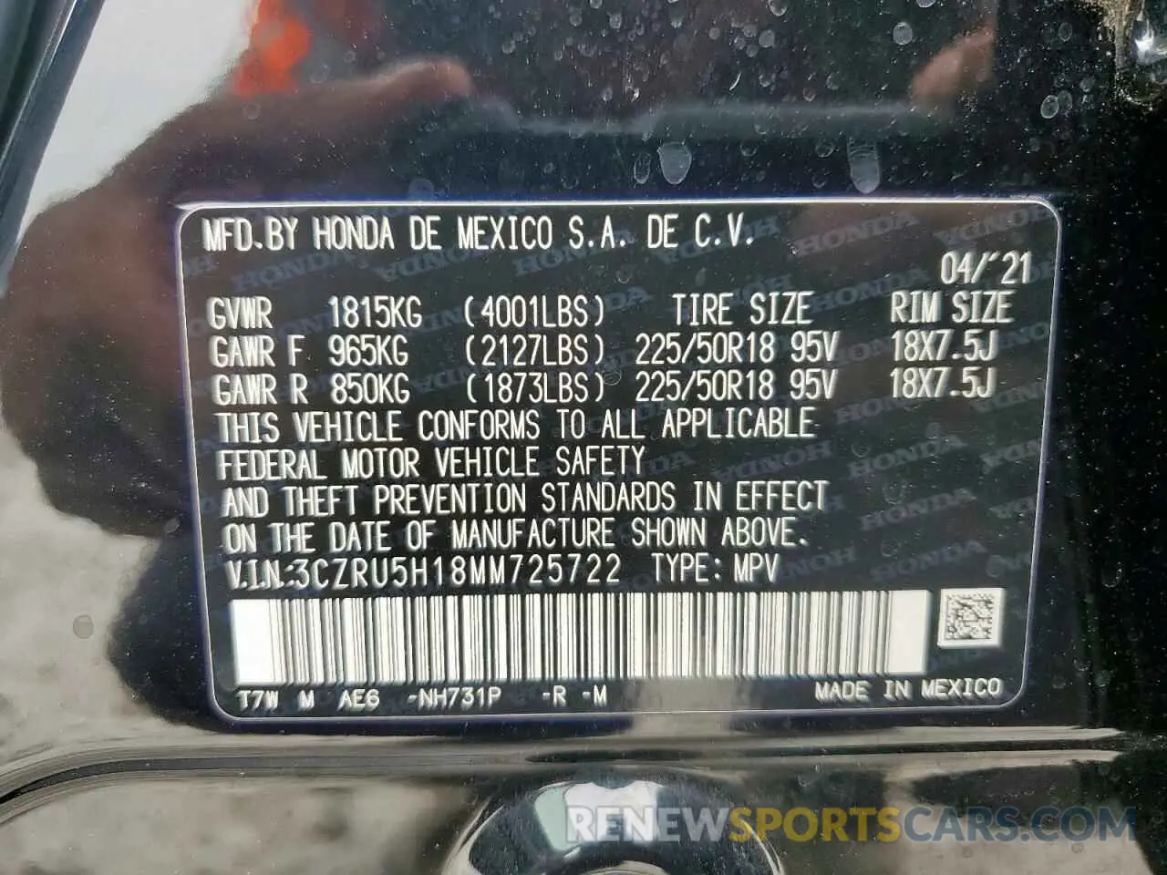 14 fotografías del automóvil dañado 3CZRU5H18MM725722 HONDA HR-V 2021