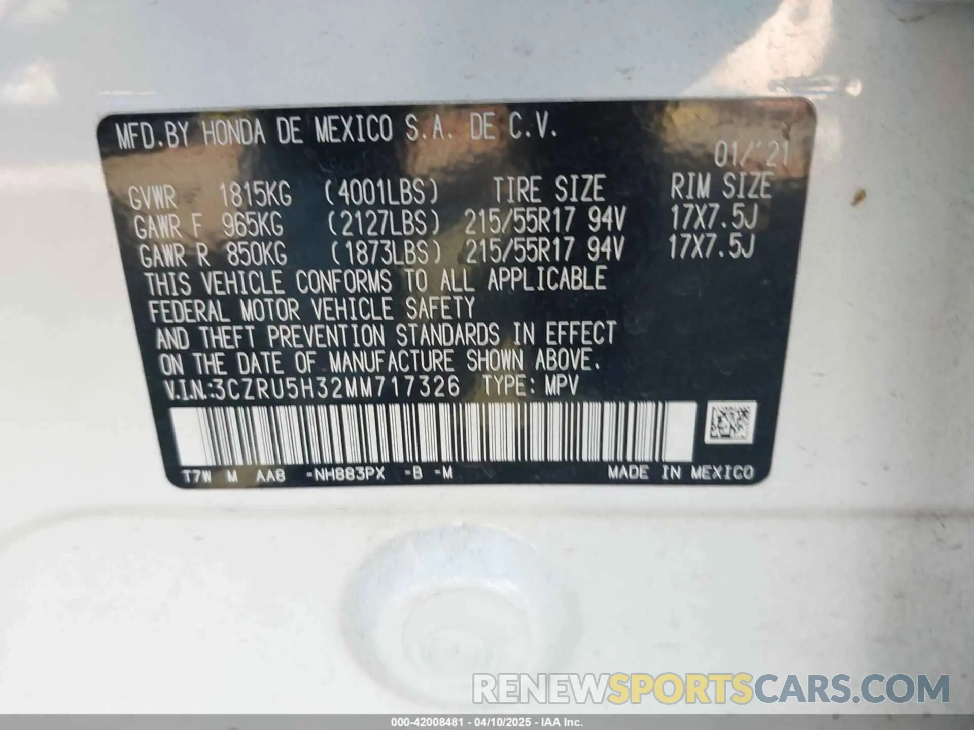 9 fotografías del automóvil dañado 3CZRU5H32MM717326 HONDA HR-V 2021