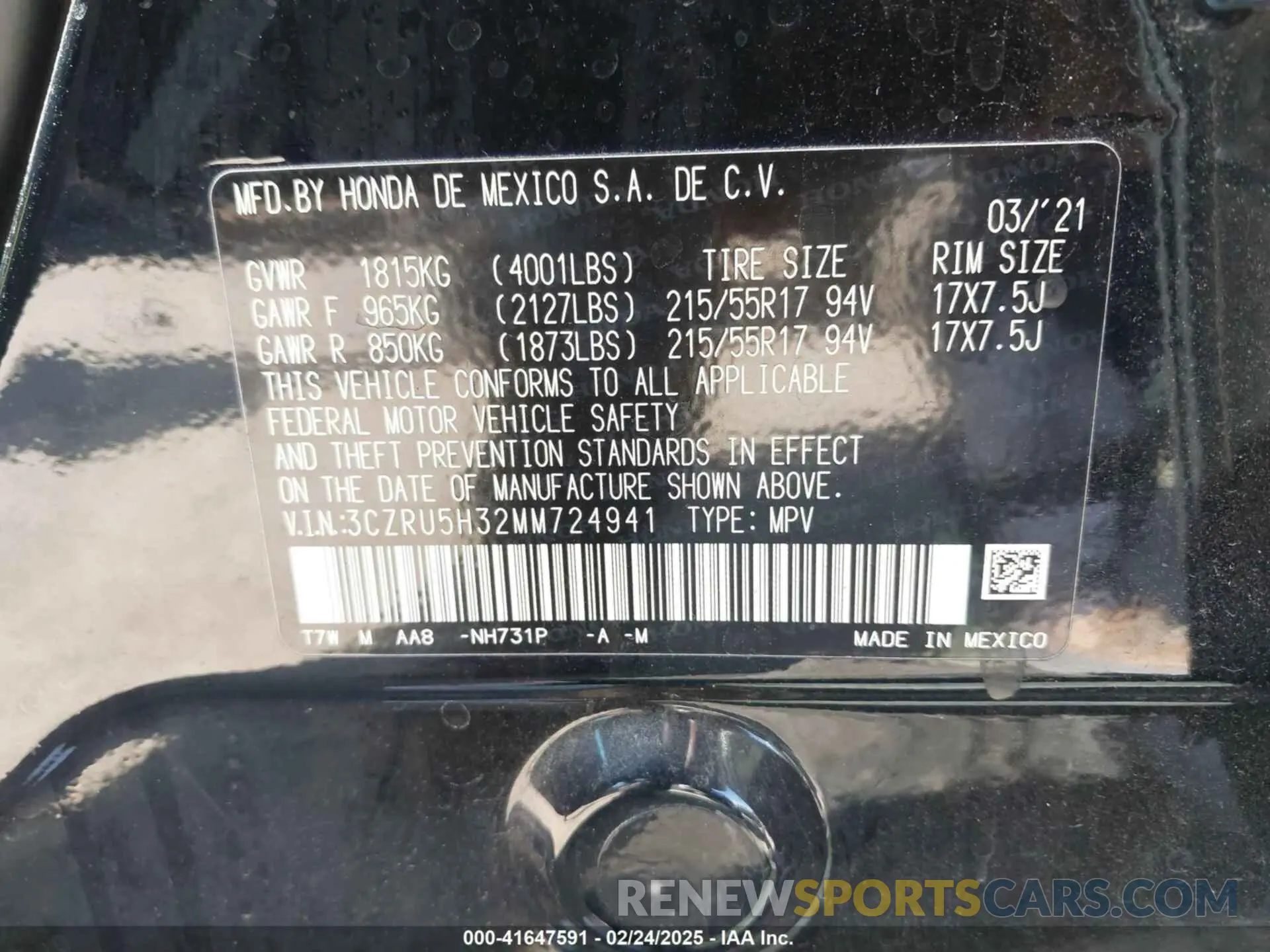 9 fotografías del automóvil dañado 3CZRU5H32MM724941 HONDA HR-V 2021