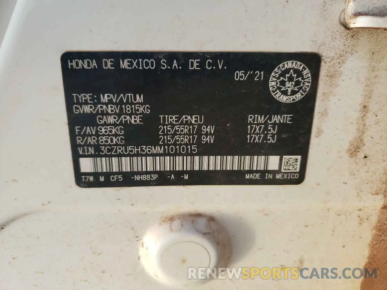 14 fotografías del automóvil dañado 3CZRU5H36MM101015 HONDA HR-V 2021