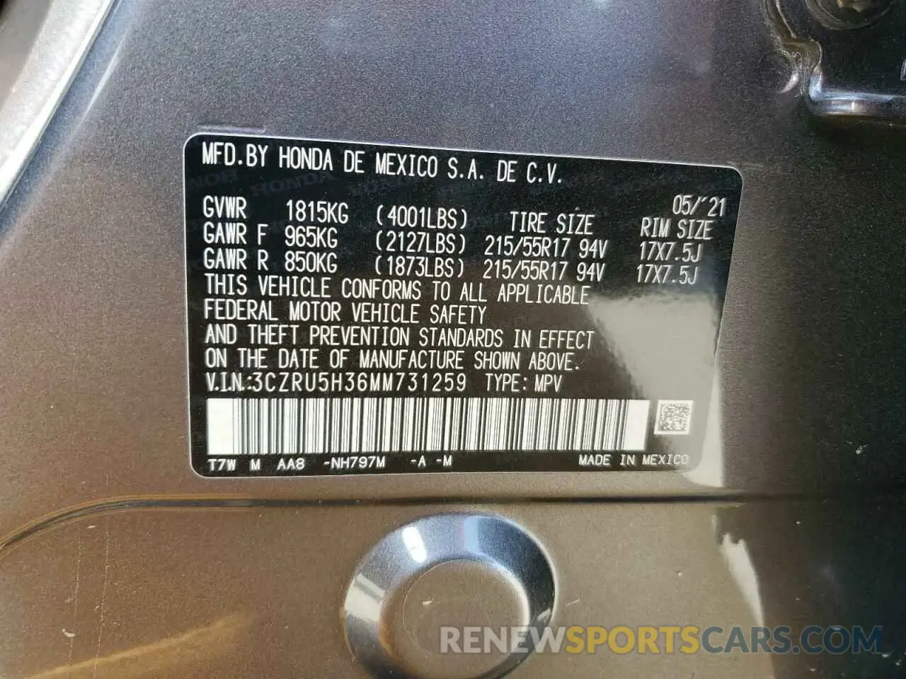 13 fotografías del automóvil dañado 3CZRU5H36MM731259 HONDA HR-V 2021