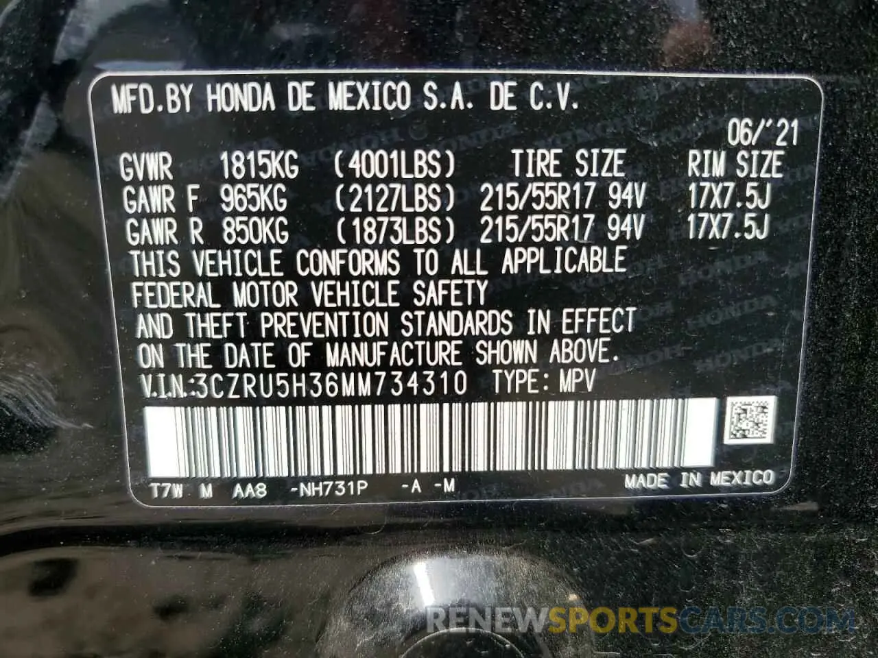 15 fotografías del automóvil dañado 3CZRU5H36MM734310 HONDA HR-V 2021