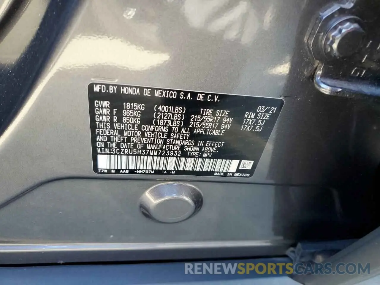 13 fotografías del automóvil dañado 3CZRU5H37MM723932 HONDA HR-V 2021