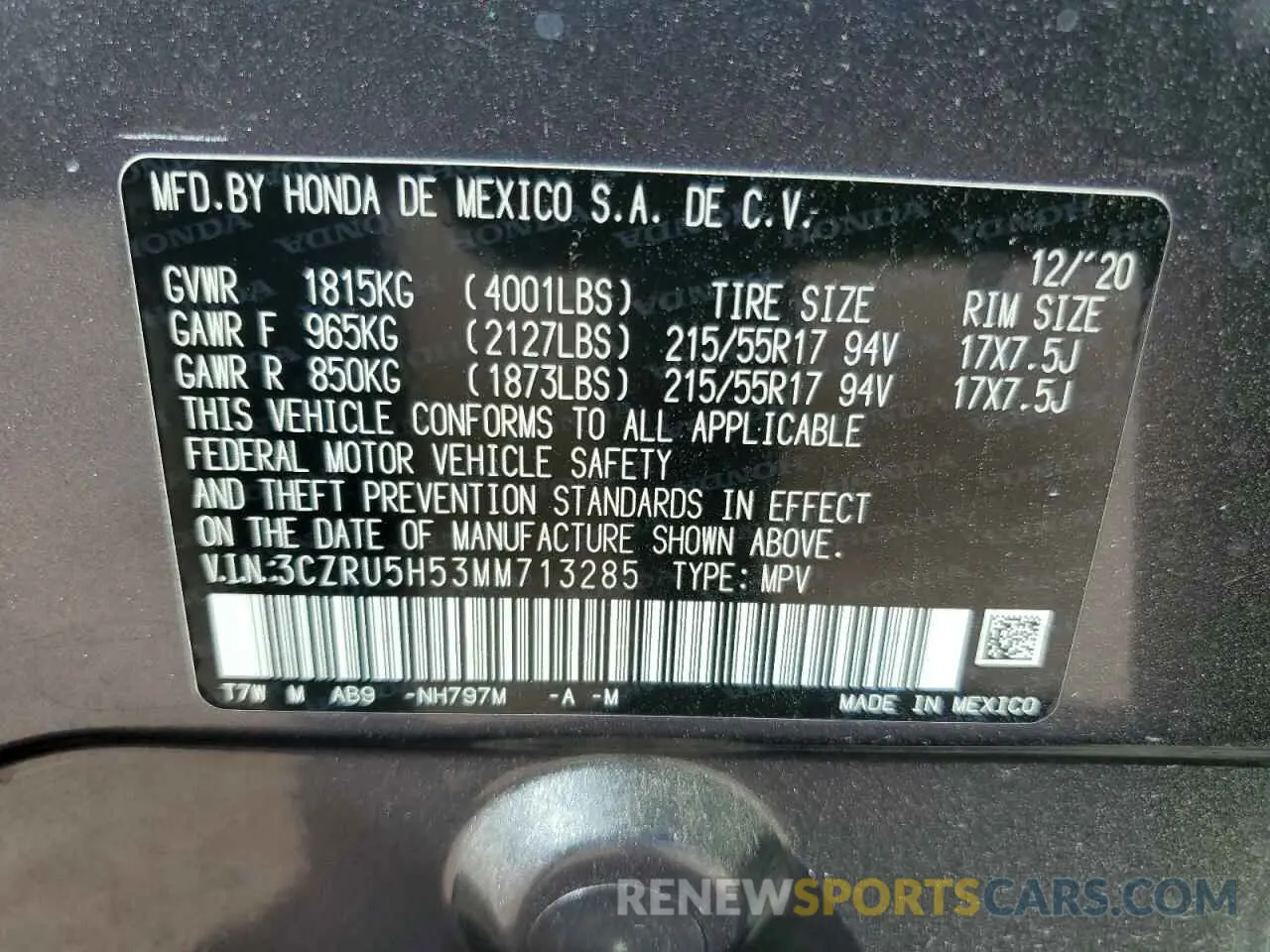 13 fotografías del automóvil dañado 3CZRU5H53MM713285 HONDA HR-V 2021