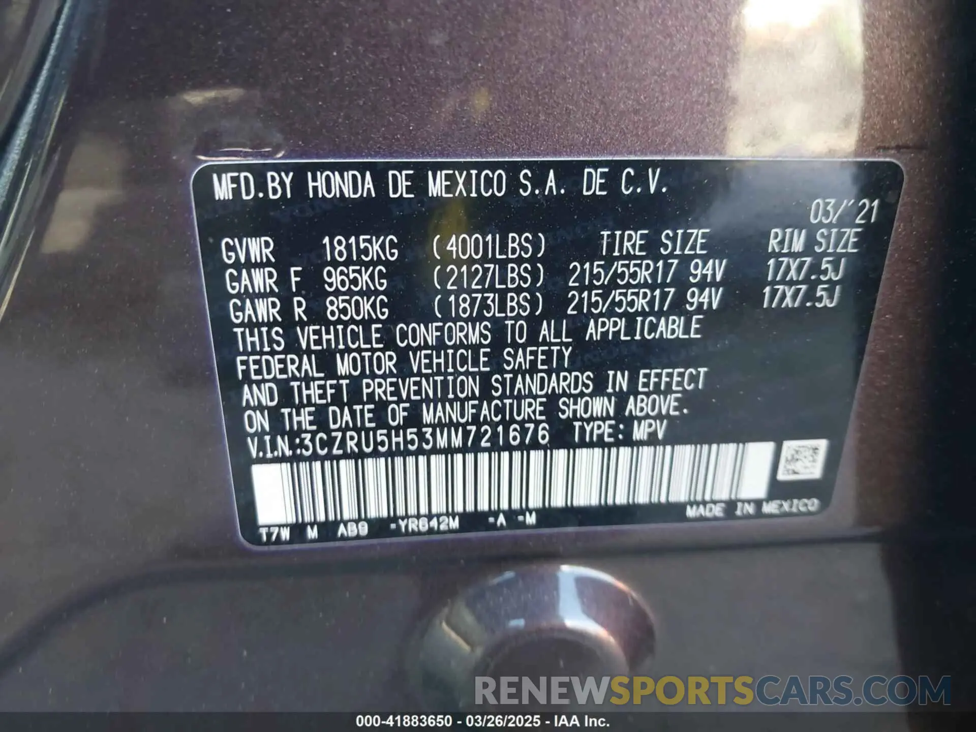 9 fotografías del automóvil dañado 3CZRU5H53MM721676 HONDA HR-V 2021