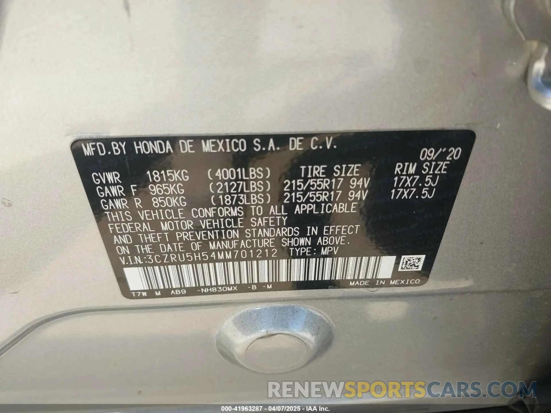 9 fotografías del automóvil dañado 3CZRU5H54MM701212 HONDA HR-V 2021