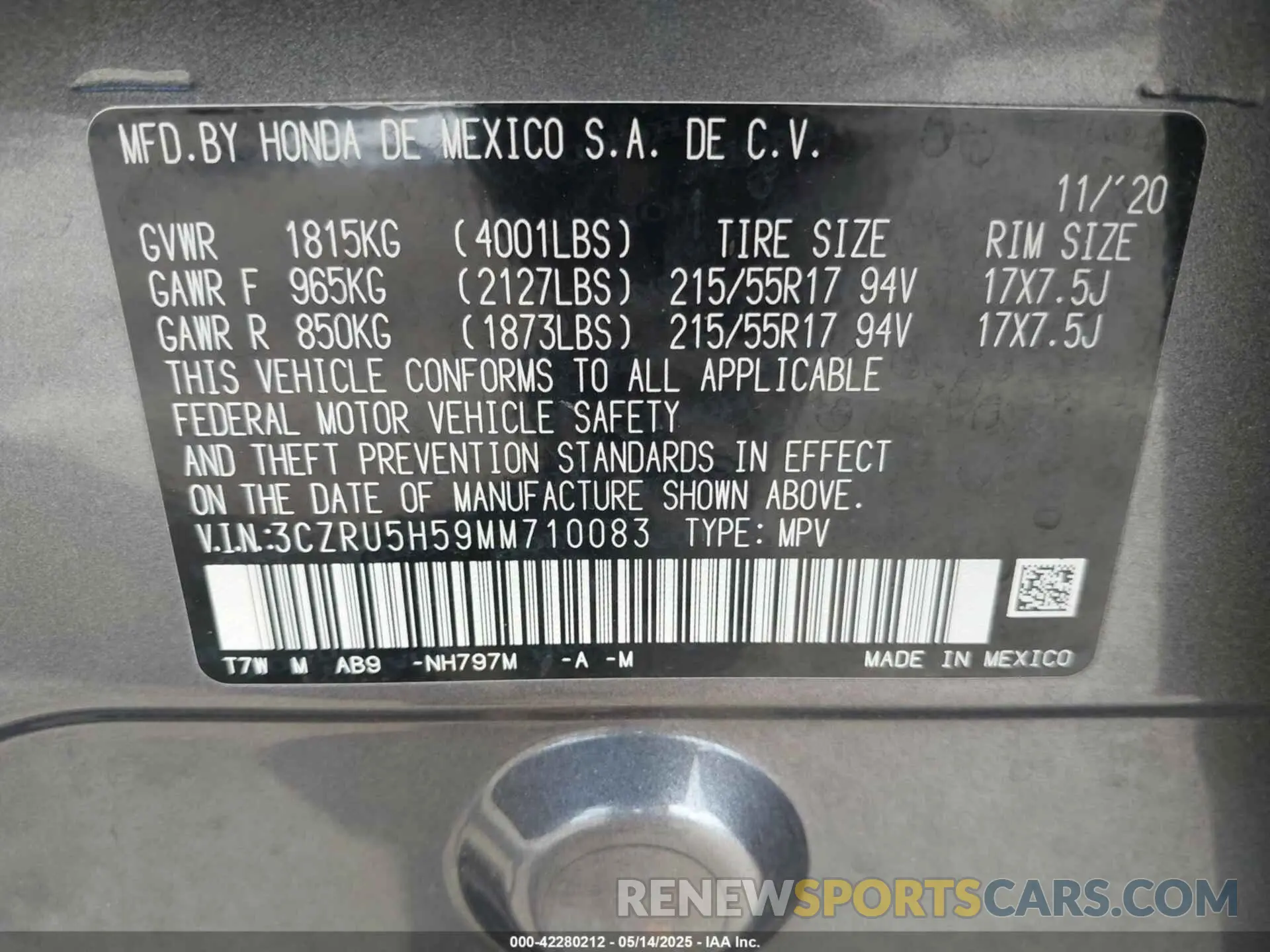 9 fotografías del automóvil dañado 3CZRU5H59MM710083 HONDA HR-V 2021