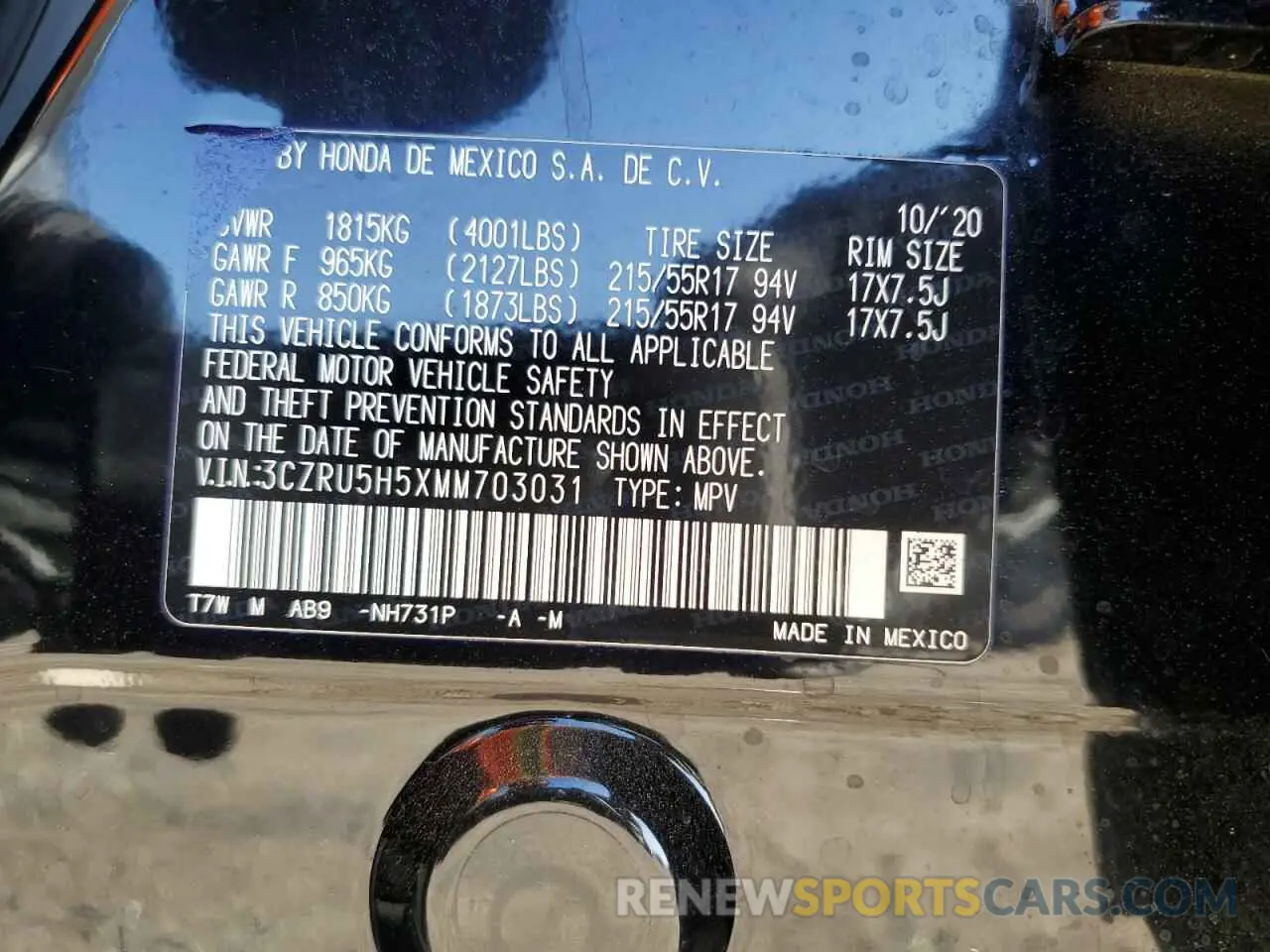 14 fotografías del automóvil dañado 3CZRU5H5XMM703031 HONDA HR-V 2021
