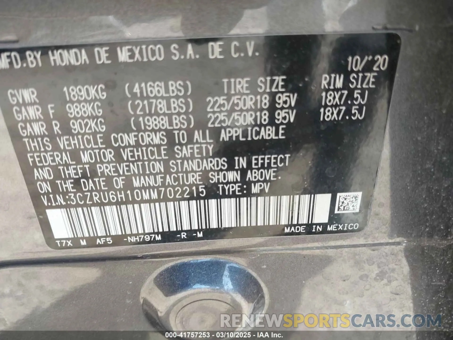 9 fotografías del automóvil dañado 3CZRU6H10MM702215 HONDA HR-V 2021