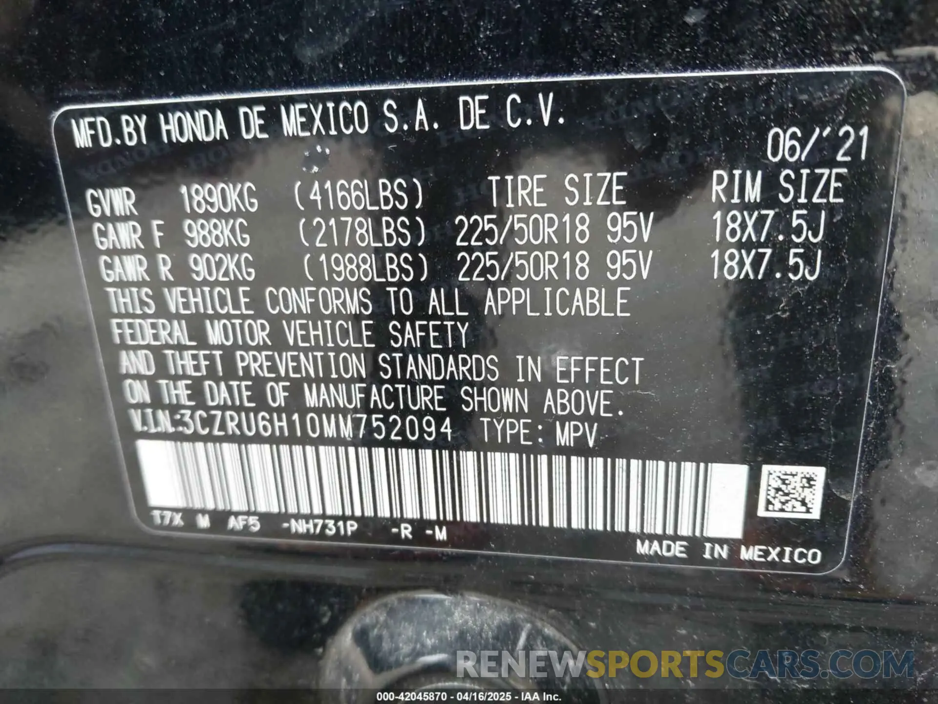 9 fotografías del automóvil dañado 3CZRU6H10MM752094 HONDA HR-V 2021