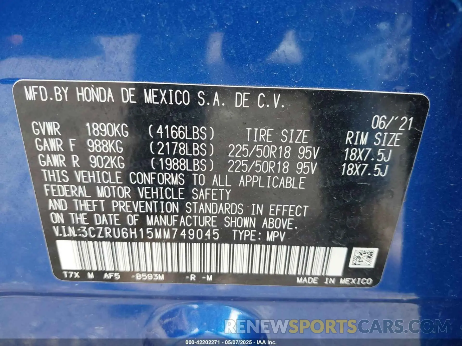 9 fotografías del automóvil dañado 3CZRU6H15MM749045 HONDA HR-V 2021