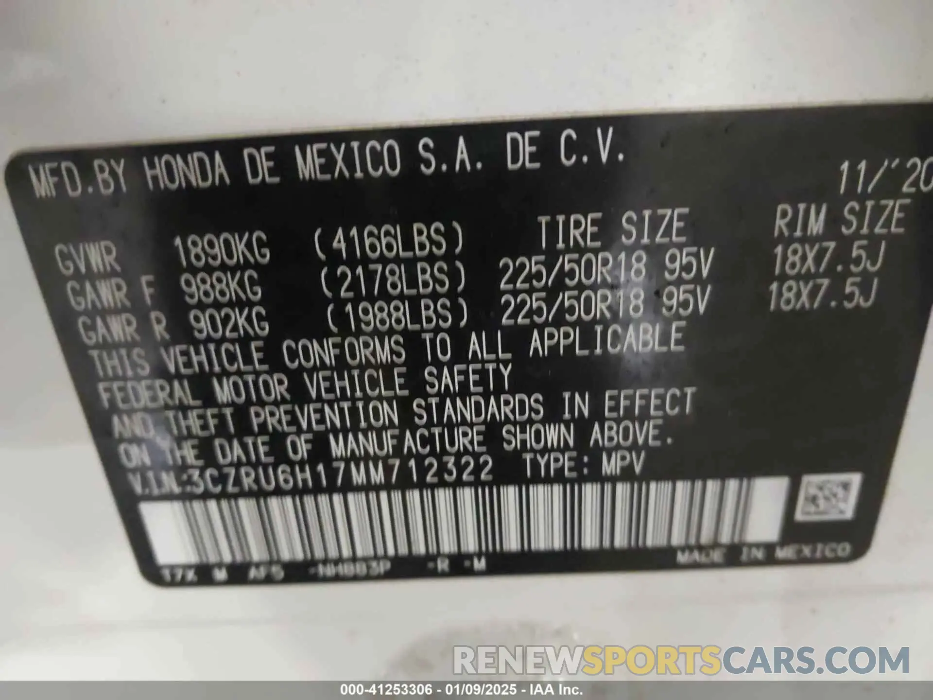 9 fotografías del automóvil dañado 3CZRU6H17MM712322 HONDA HR-V 2021