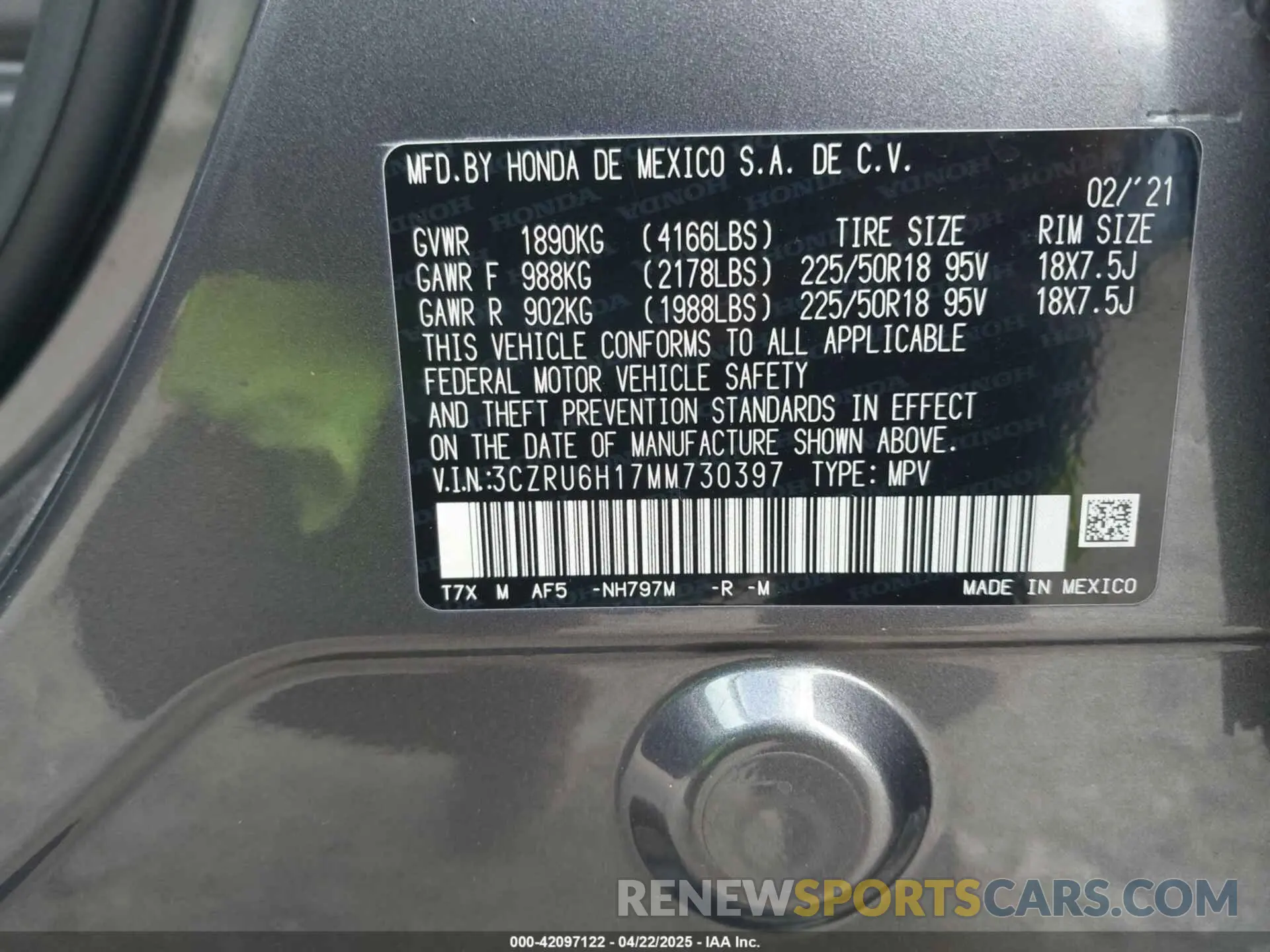 9 fotografías del automóvil dañado 3CZRU6H17MM730397 HONDA HR-V 2021