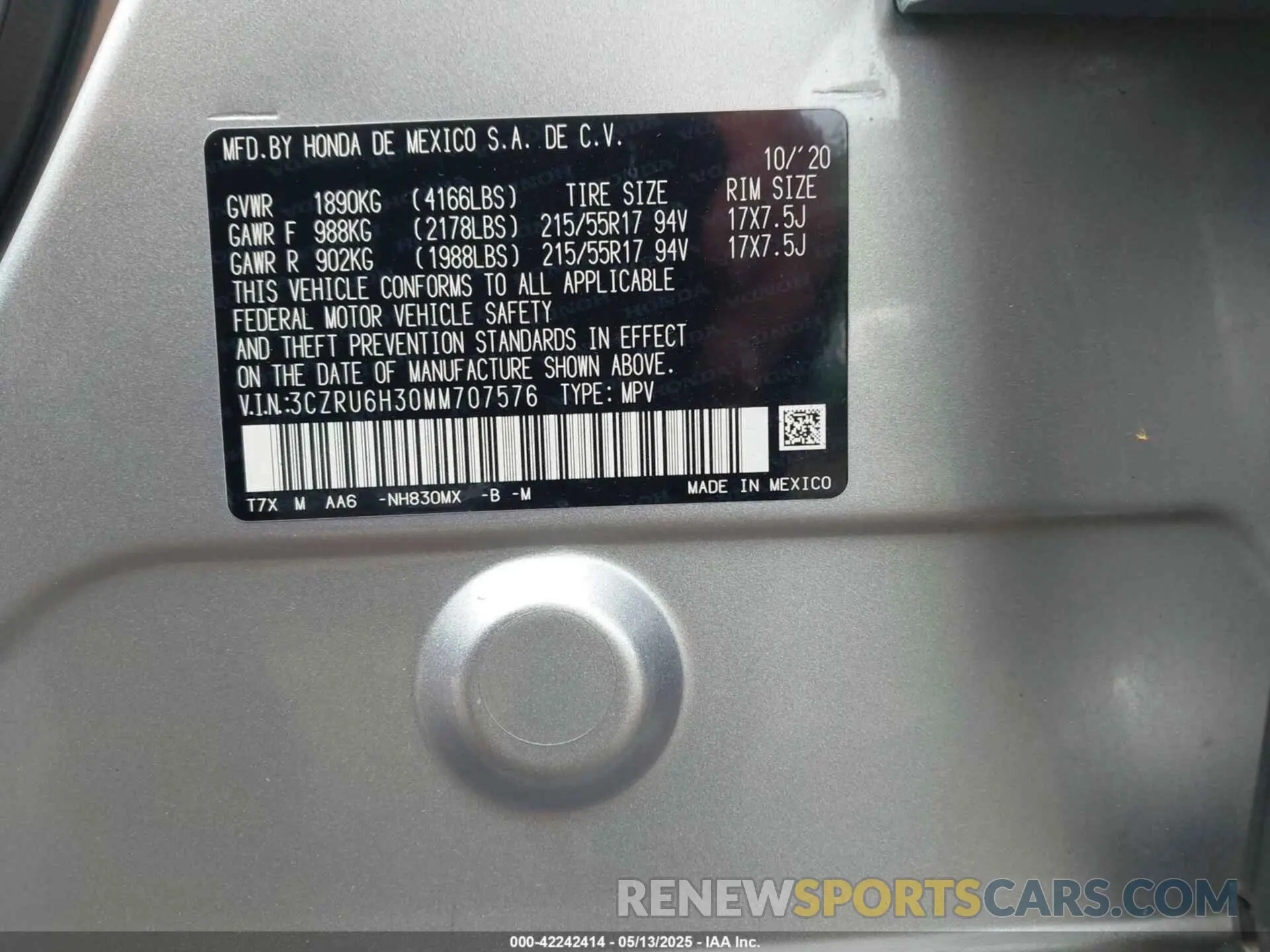 9 fotografías del automóvil dañado 3CZRU6H30MM707576 HONDA HR-V 2021