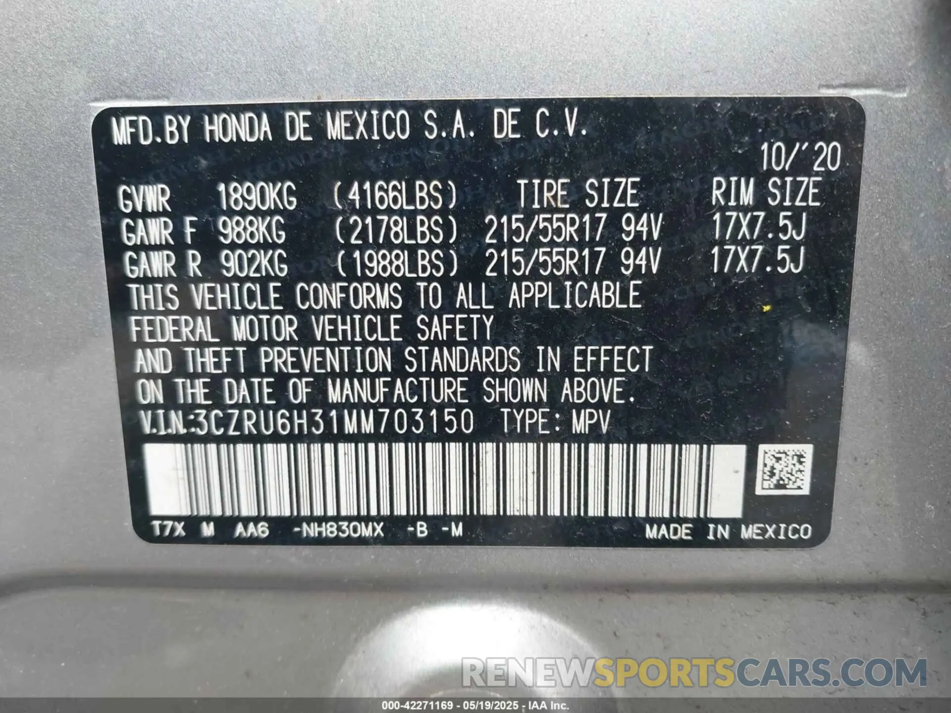 9 fotografías del automóvil dañado 3CZRU6H31MM703150 HONDA HR-V 2021