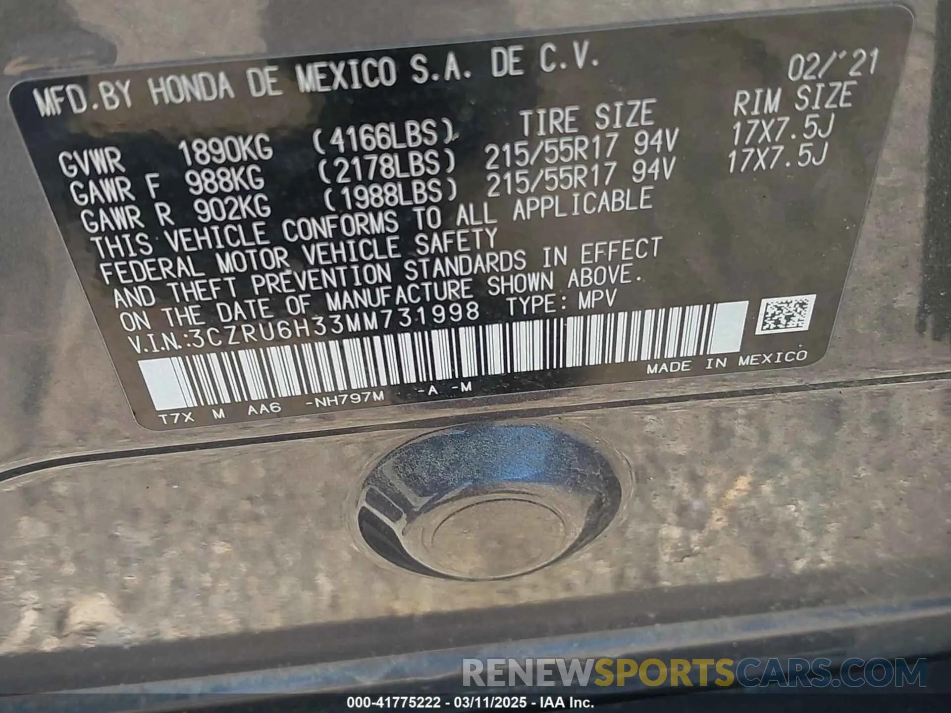 9 fotografías del automóvil dañado 3CZRU6H33MM731998 HONDA HR-V 2021