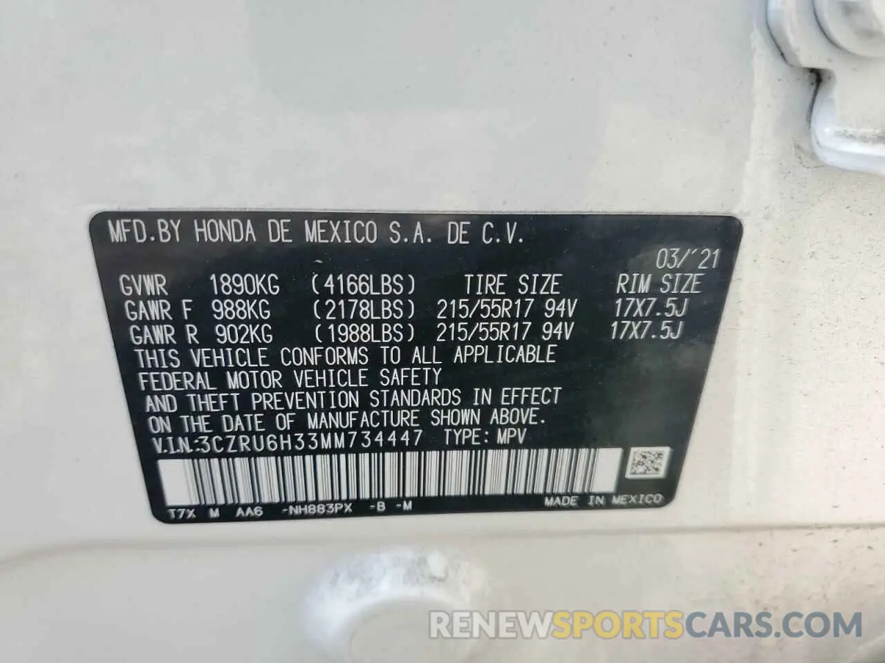 13 fotografías del automóvil dañado 3CZRU6H33MM734447 HONDA HR-V 2021