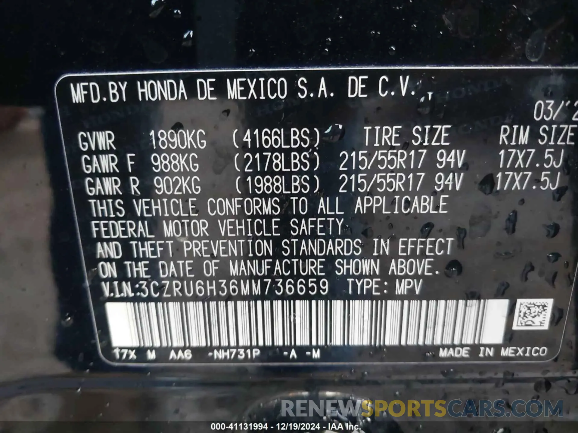 9 fotografías del automóvil dañado 3CZRU6H36MM736659 HONDA HR-V 2021