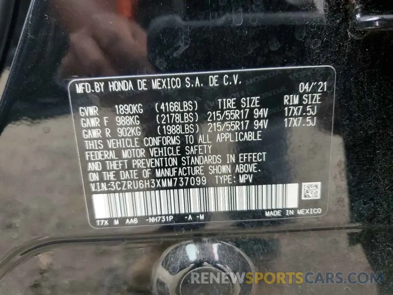 14 fotografías del automóvil dañado 3CZRU6H3XMM737099 HONDA HR-V 2021