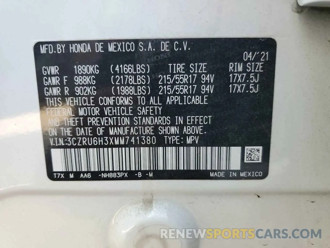 12 fotografías del automóvil dañado 3CZRU6H3XMM741380 HONDA HR-V 2021