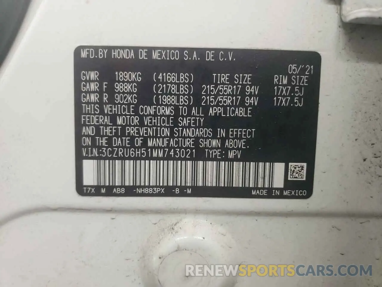 12 fotografías del automóvil dañado 3CZRU6H51MM743021 HONDA HR-V 2021