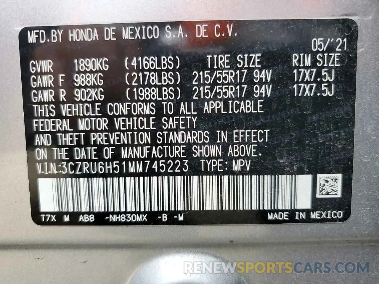 14 fotografías del automóvil dañado 3CZRU6H51MM745223 HONDA HR-V 2021